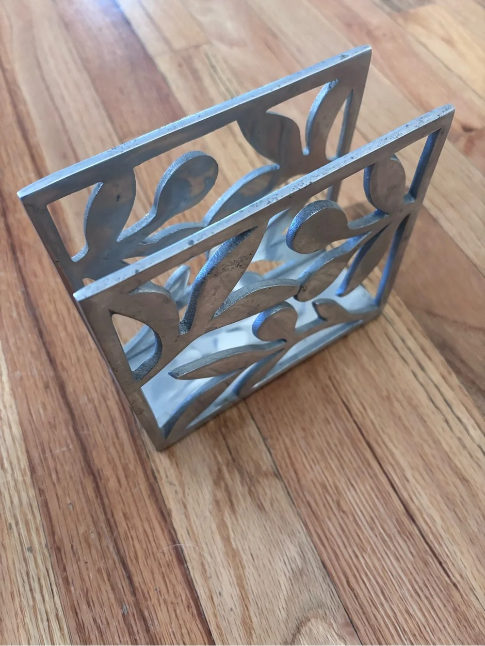 Crate&Barrel Silver Leaf Metal Napkin Holder